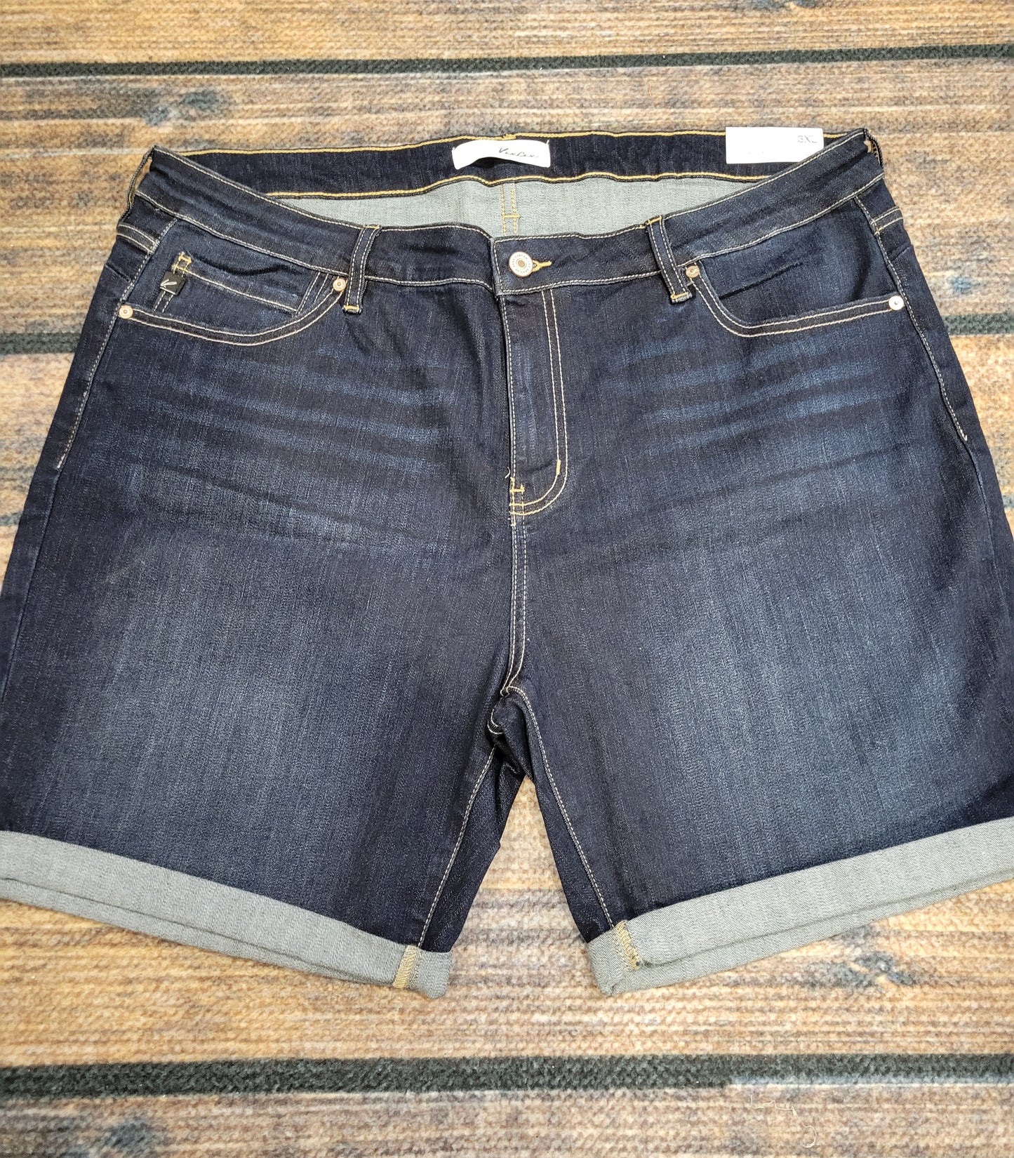 Kancan Mid Rise Bermuda Dark Wash Denim Shorts