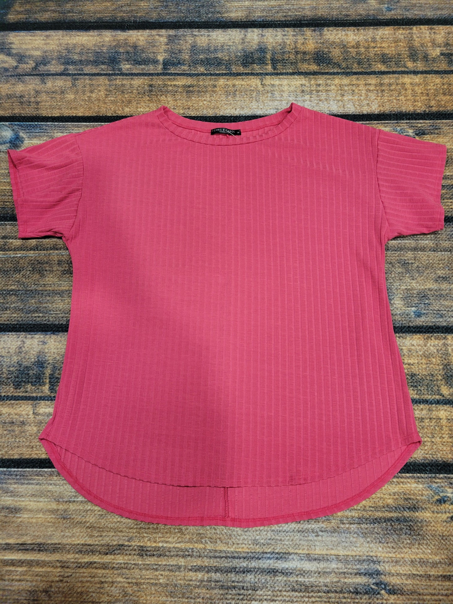 Magenta Ribbed Short Sleeve Top