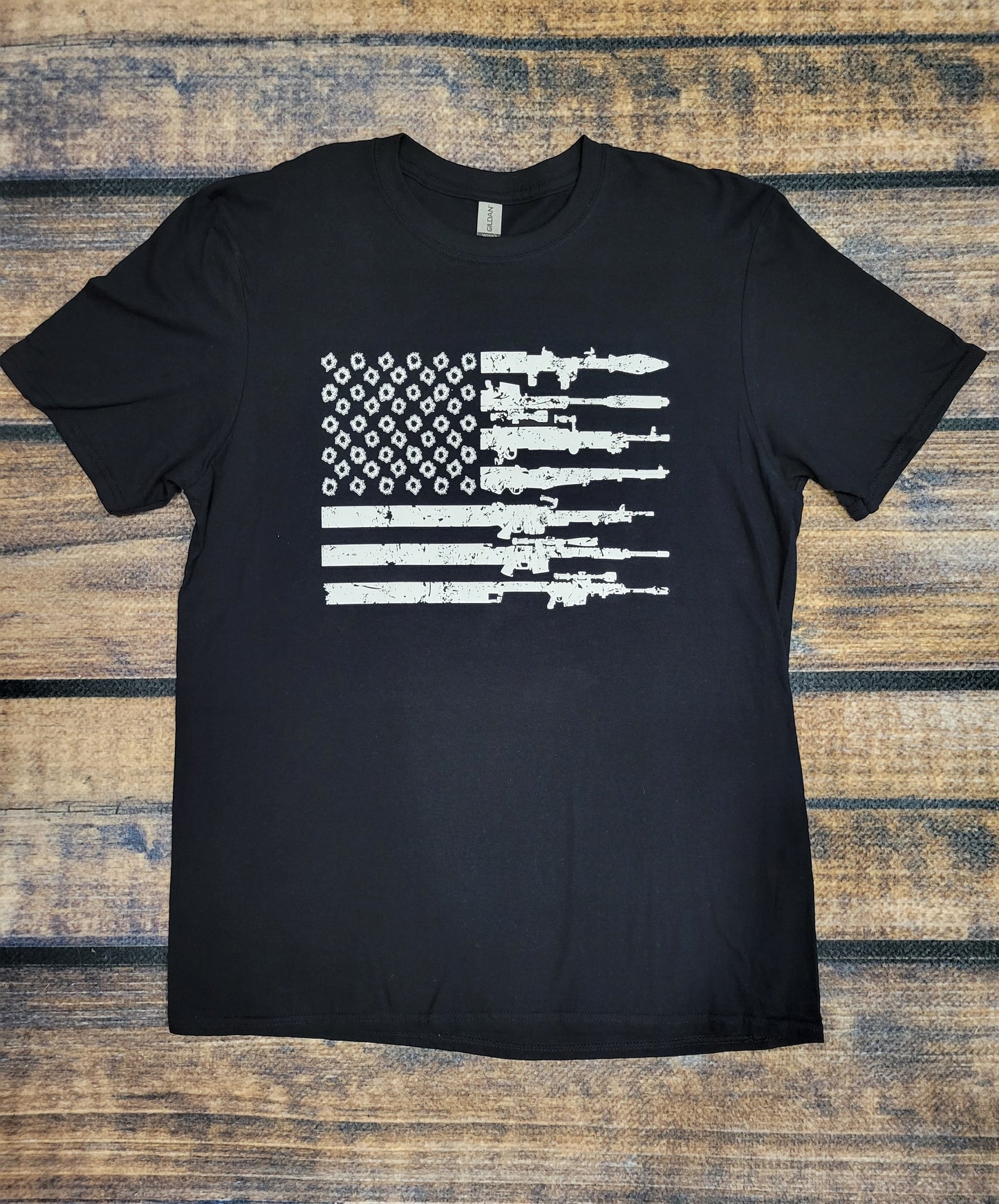 Mens Black Gun Flag Graphic Tee