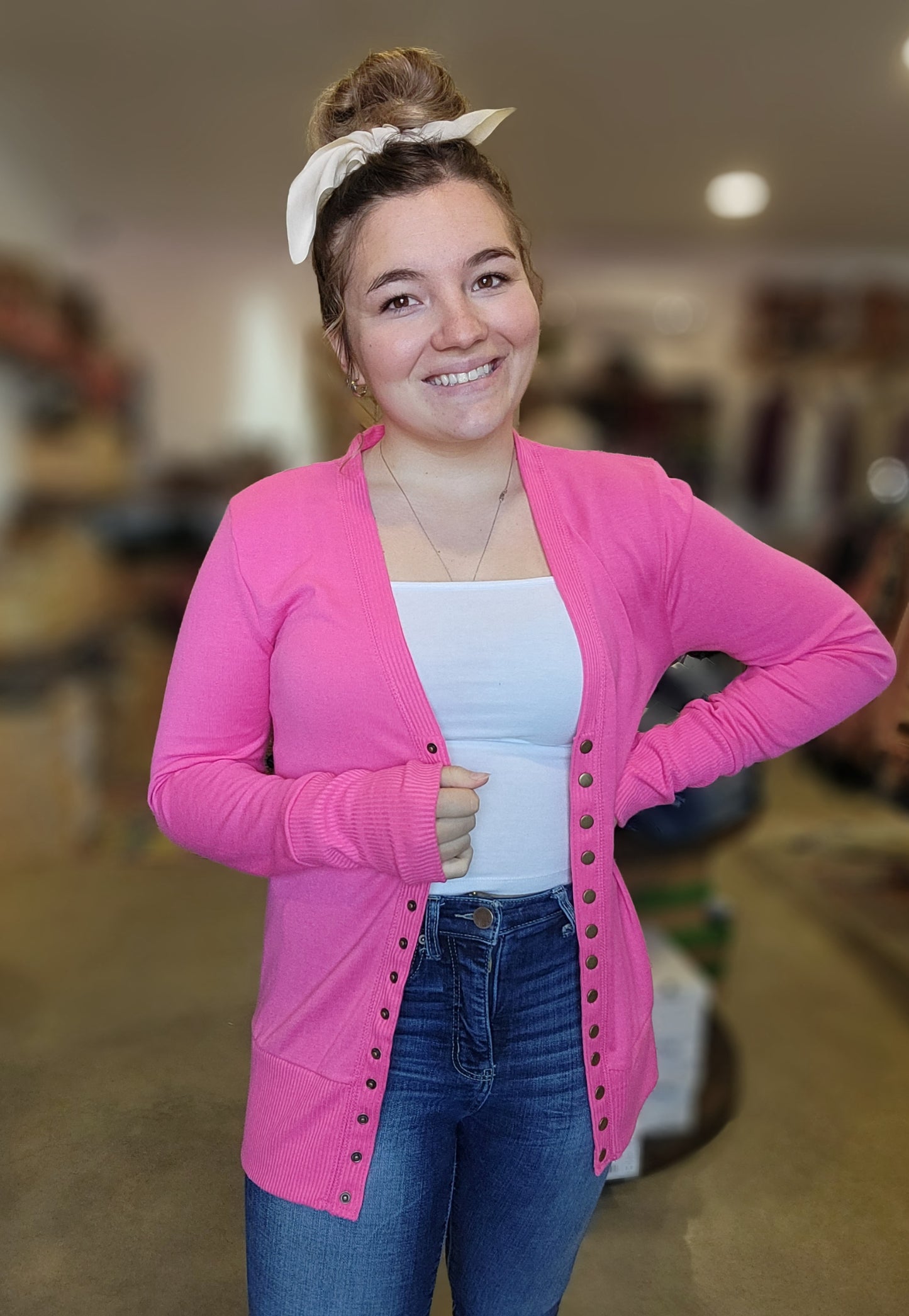 Snap Front Cardigan- Fuschia