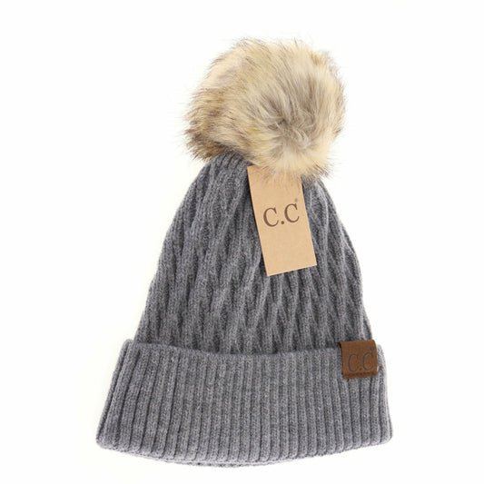 CC Adult Solid Honey Comb Fur Pom Beanie *Multiple Colors*