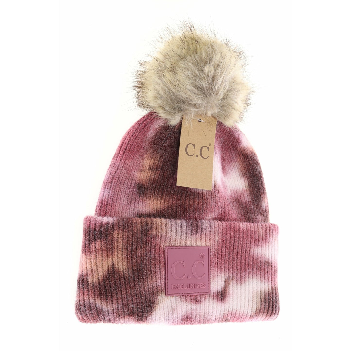 C.C Adult Tie Dye Fur Pom Beanie