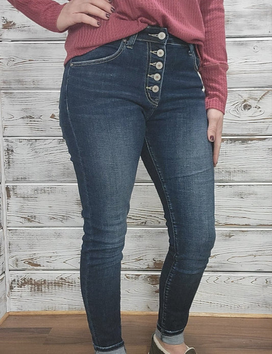 KanCan High Rise Super Skinny Multi Button Jean