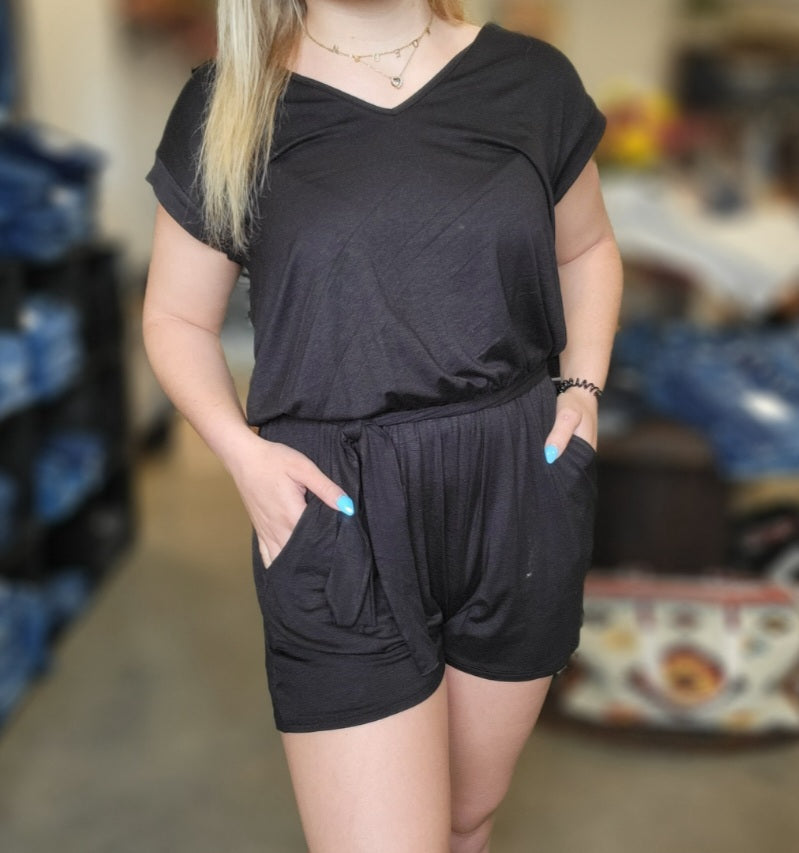 Black Front Tie Romper