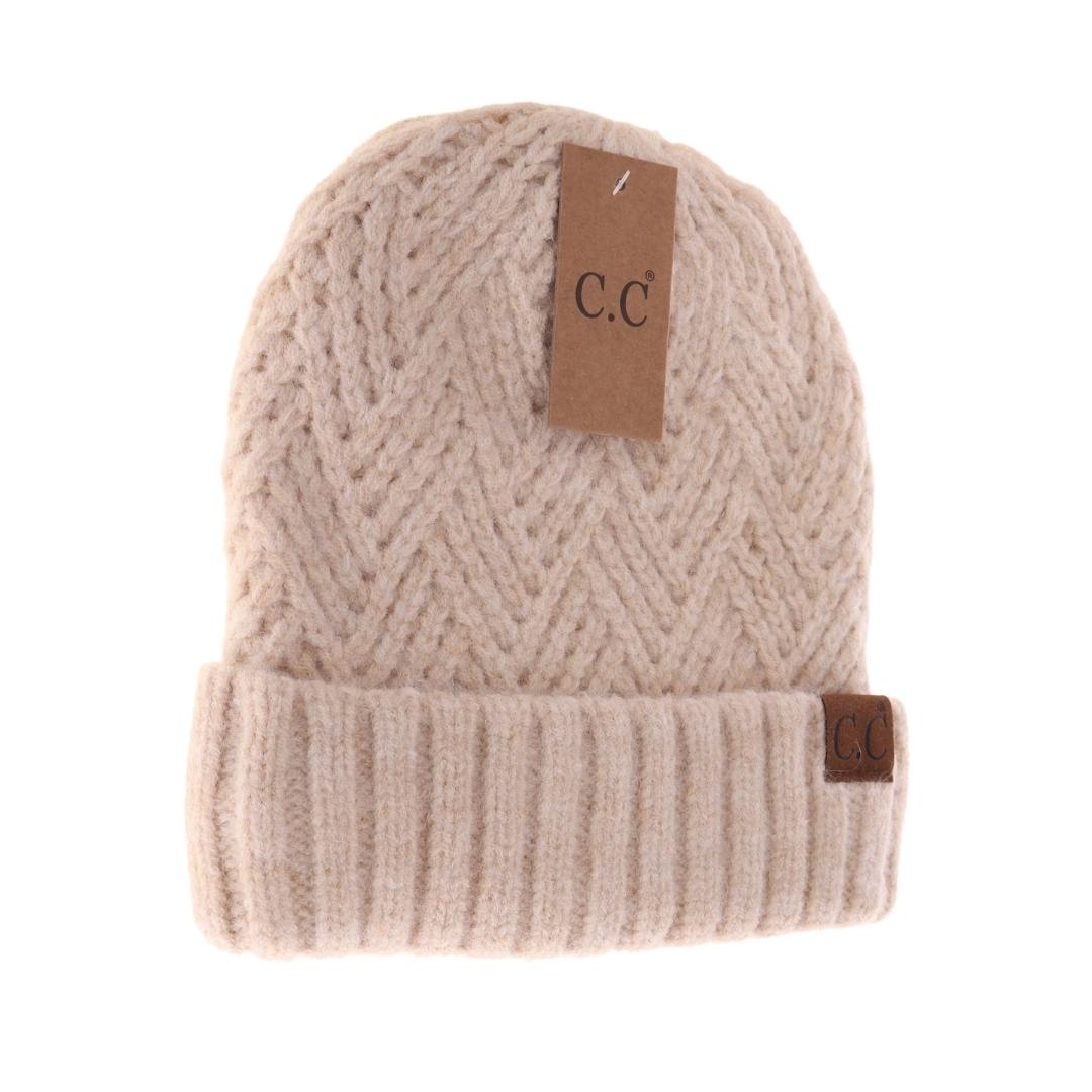 CC Adult Fuzzy Lined Crisscross Knit Beanie *Multiple Colors*