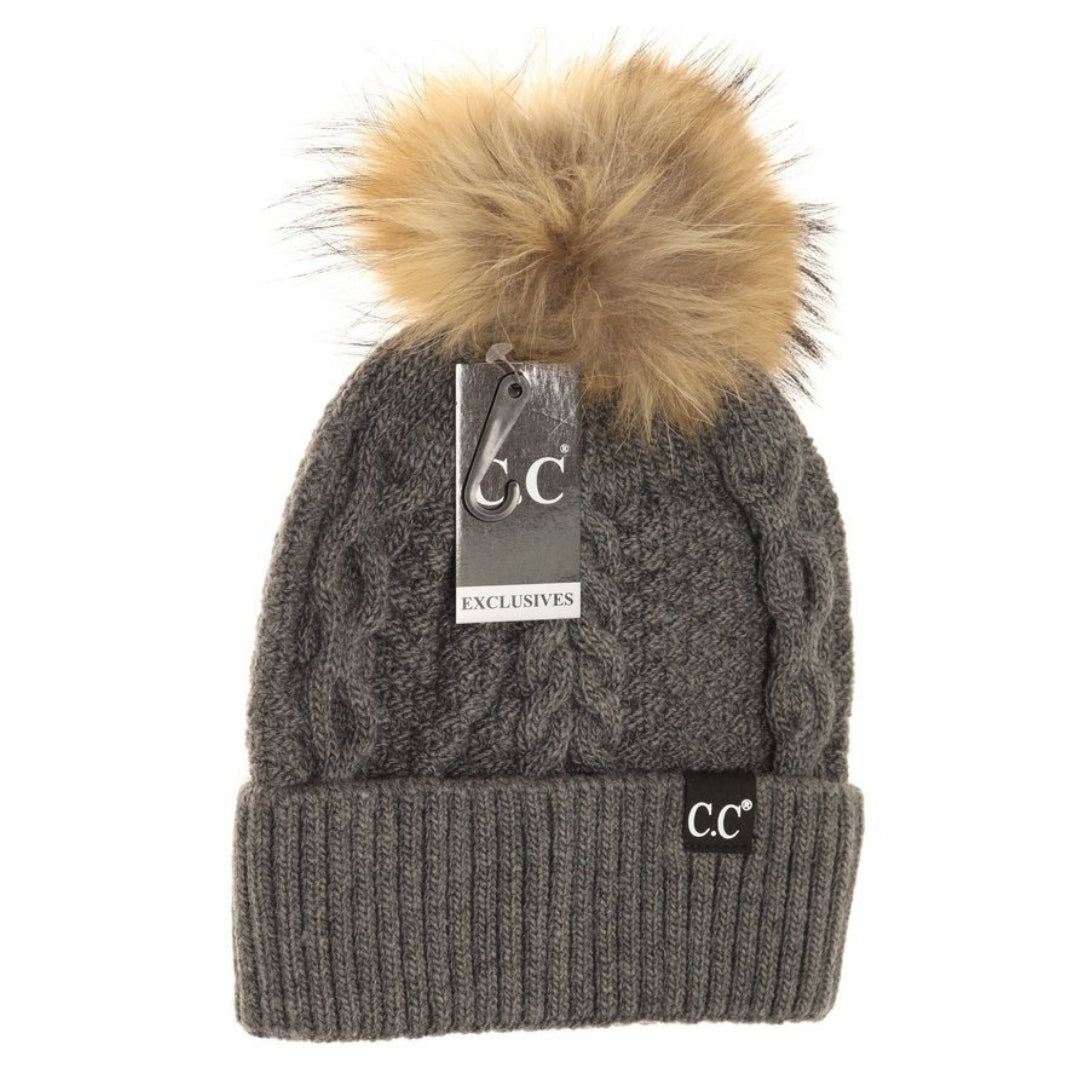 CC Exclusive - Black Label Special Edition Ribbed Cuff Faux Fur Pom Adult Beanie *Multiple Colors*