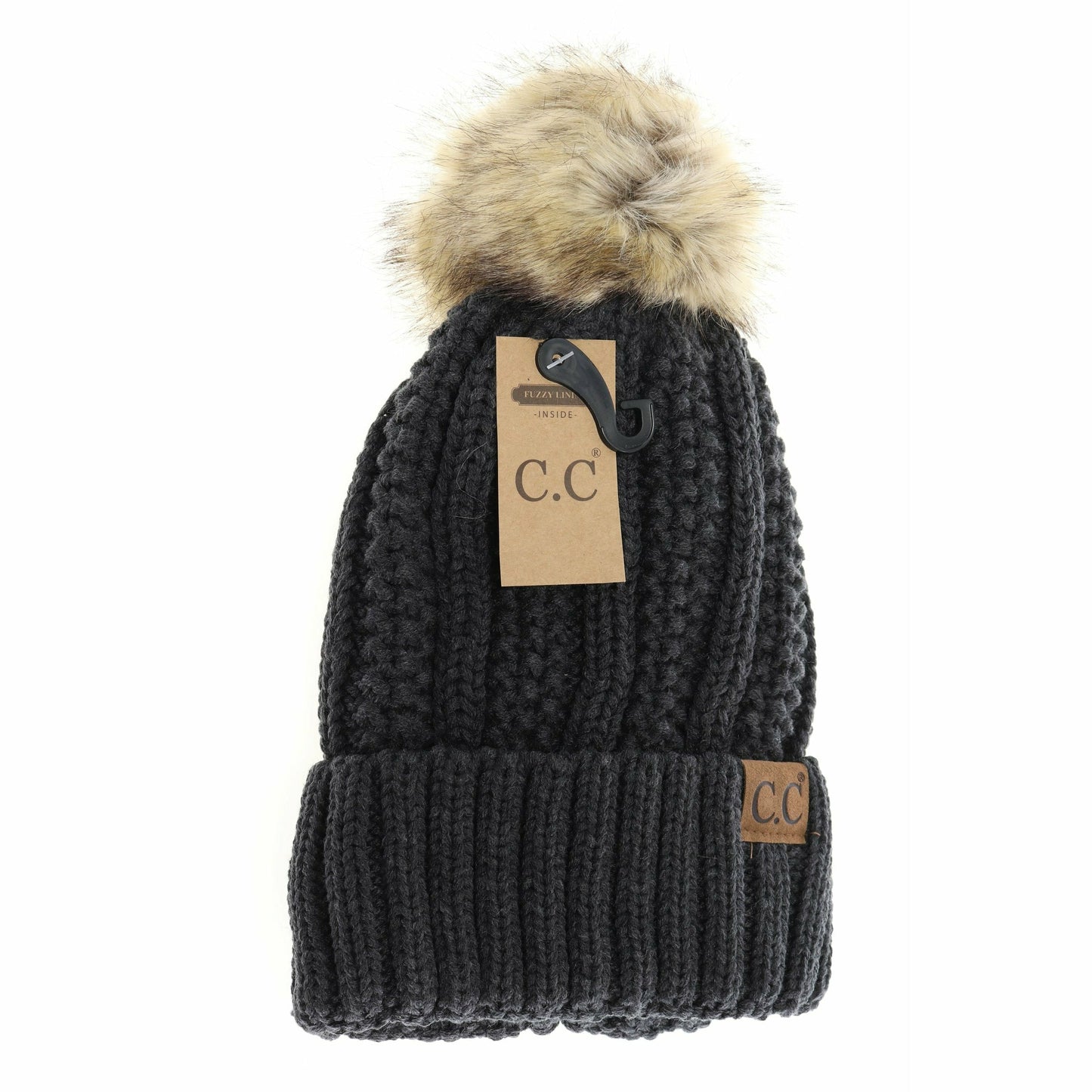 CC Adult Fuzzy Lined Faux Fur Pom Beanie *Multiple Colors*