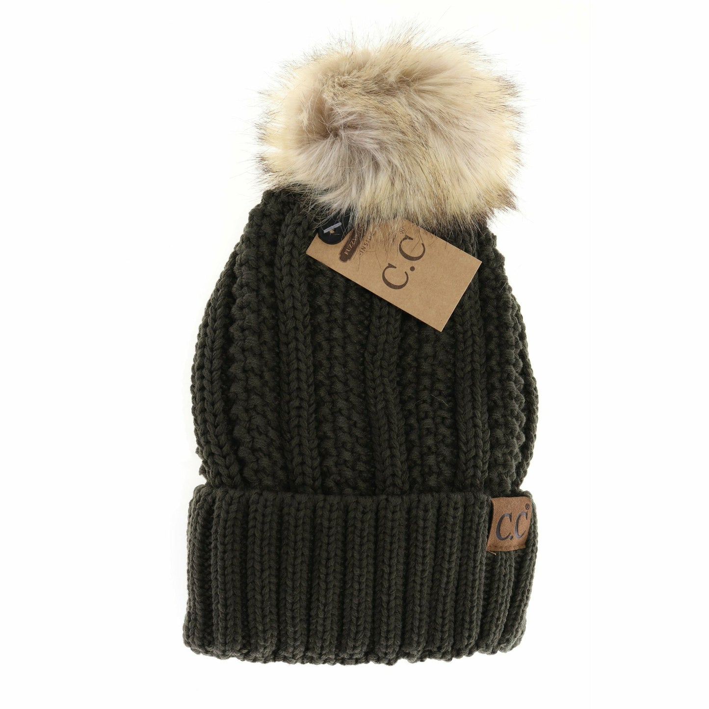 CC Adult Fuzzy Lined Faux Fur Pom Beanie *Multiple Colors*