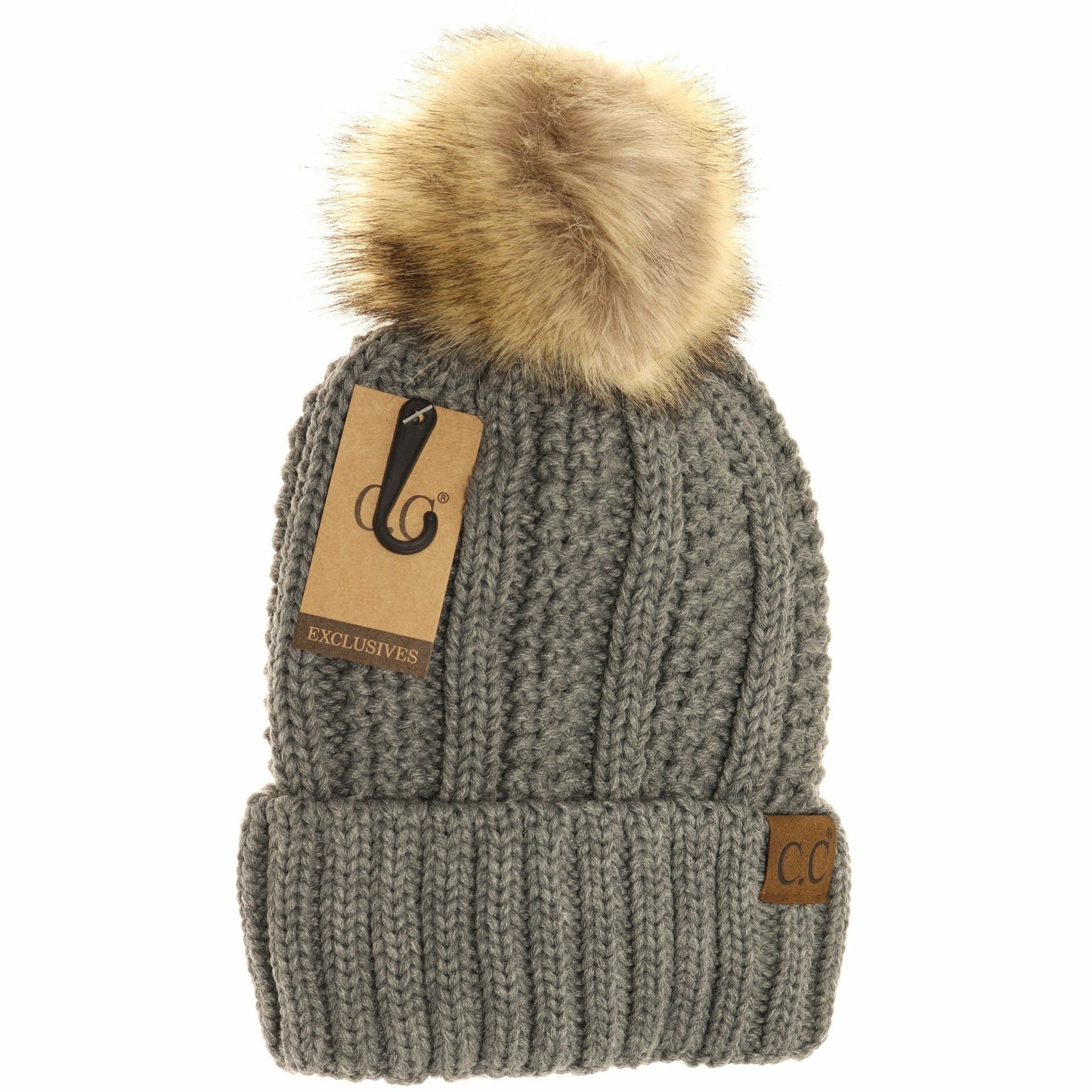 CC Adult Fuzzy Lined Faux Fur Pom Beanie *Multiple Colors*