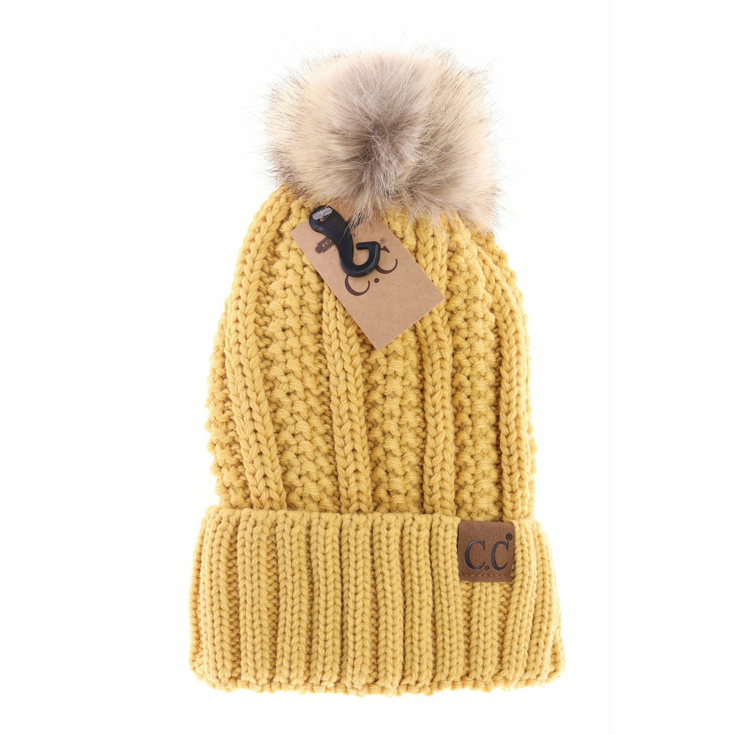 CC Adult Fuzzy Lined Faux Fur Pom Beanie *Multiple Colors*