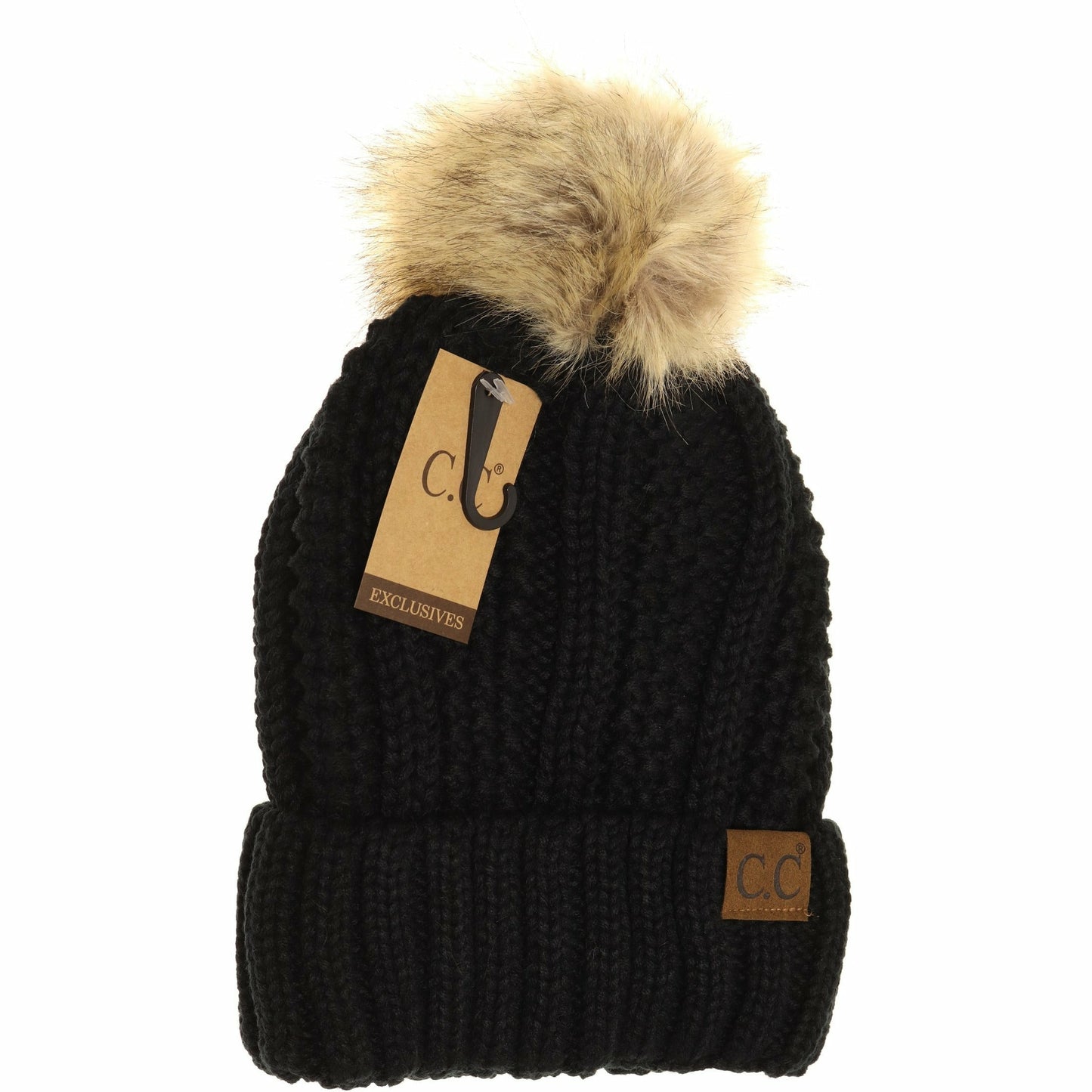 CC Adult Fuzzy Lined Faux Fur Pom Beanie *Multiple Colors*