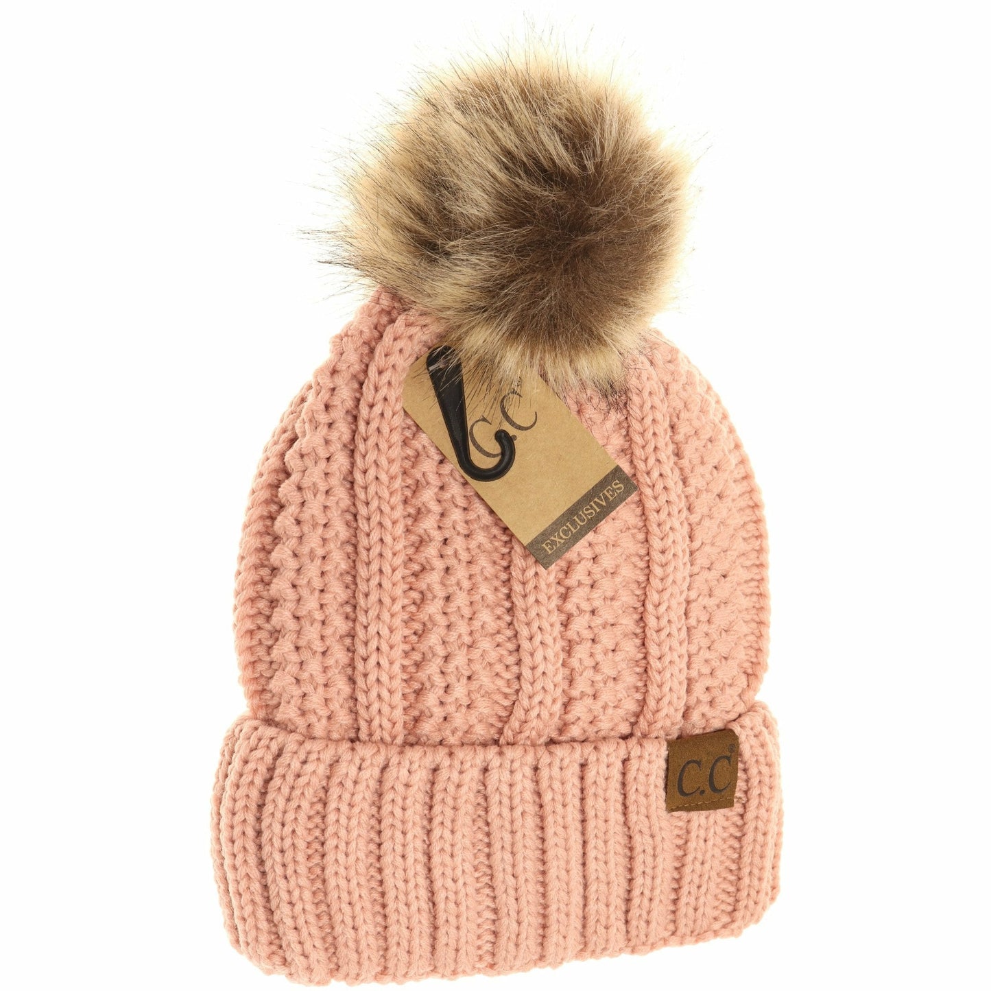 CC Adult Fuzzy Lined Faux Fur Pom Beanie *Multiple Colors*