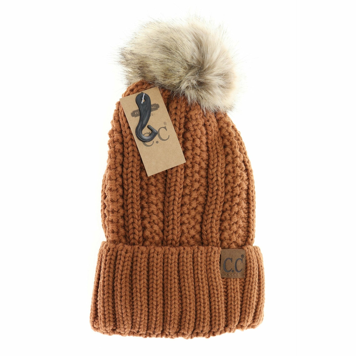 CC Adult Fuzzy Lined Faux Fur Pom Beanie *Multiple Colors*