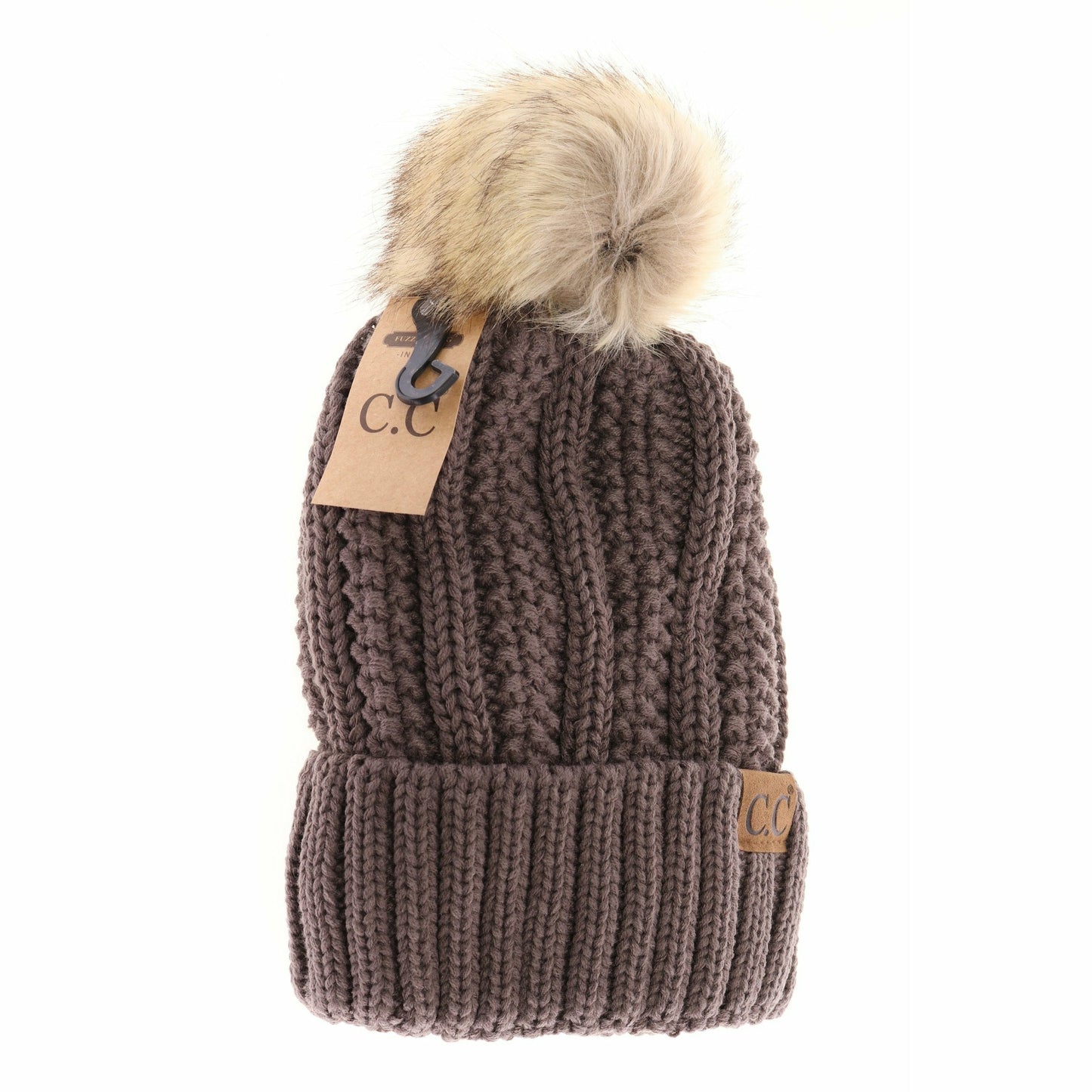 CC Adult Fuzzy Lined Faux Fur Pom Beanie *Multiple Colors*