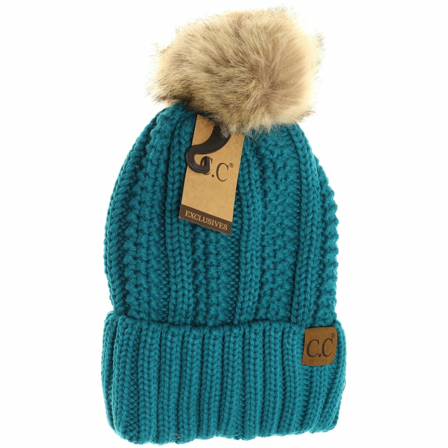CC Adult Fuzzy Lined Faux Fur Pom Beanie *Multiple Colors*