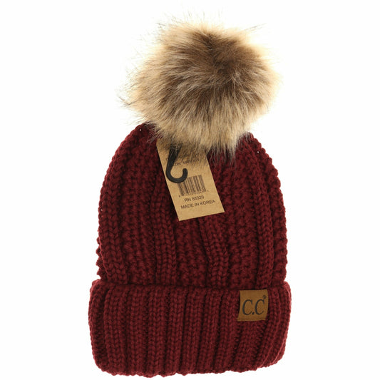 CC Adult Fuzzy Lined Faux Fur Pom Beanie *Multiple Colors*