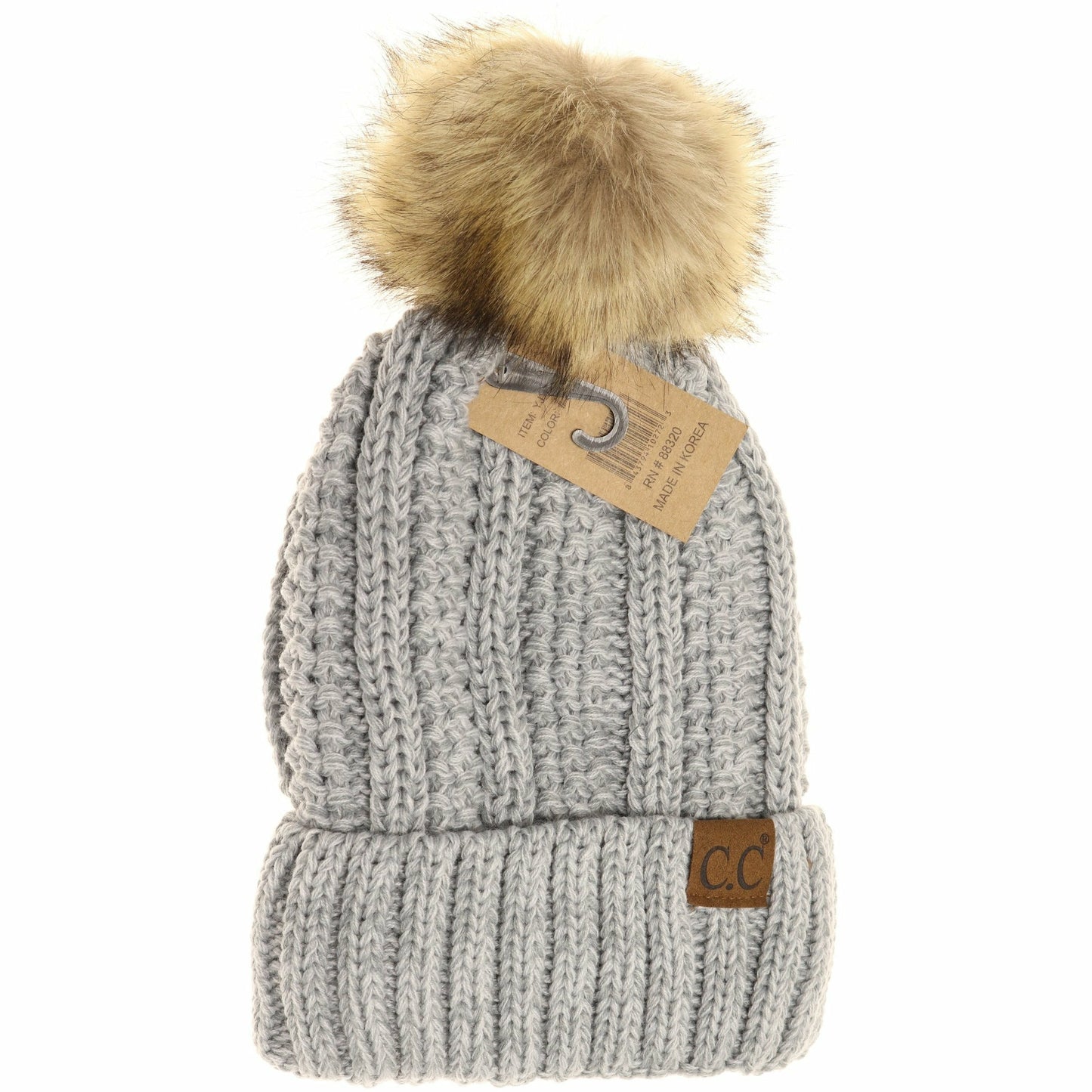 CC Adult Fuzzy Lined Multi-tone Fur Pom Beanie *Multiple Colors*