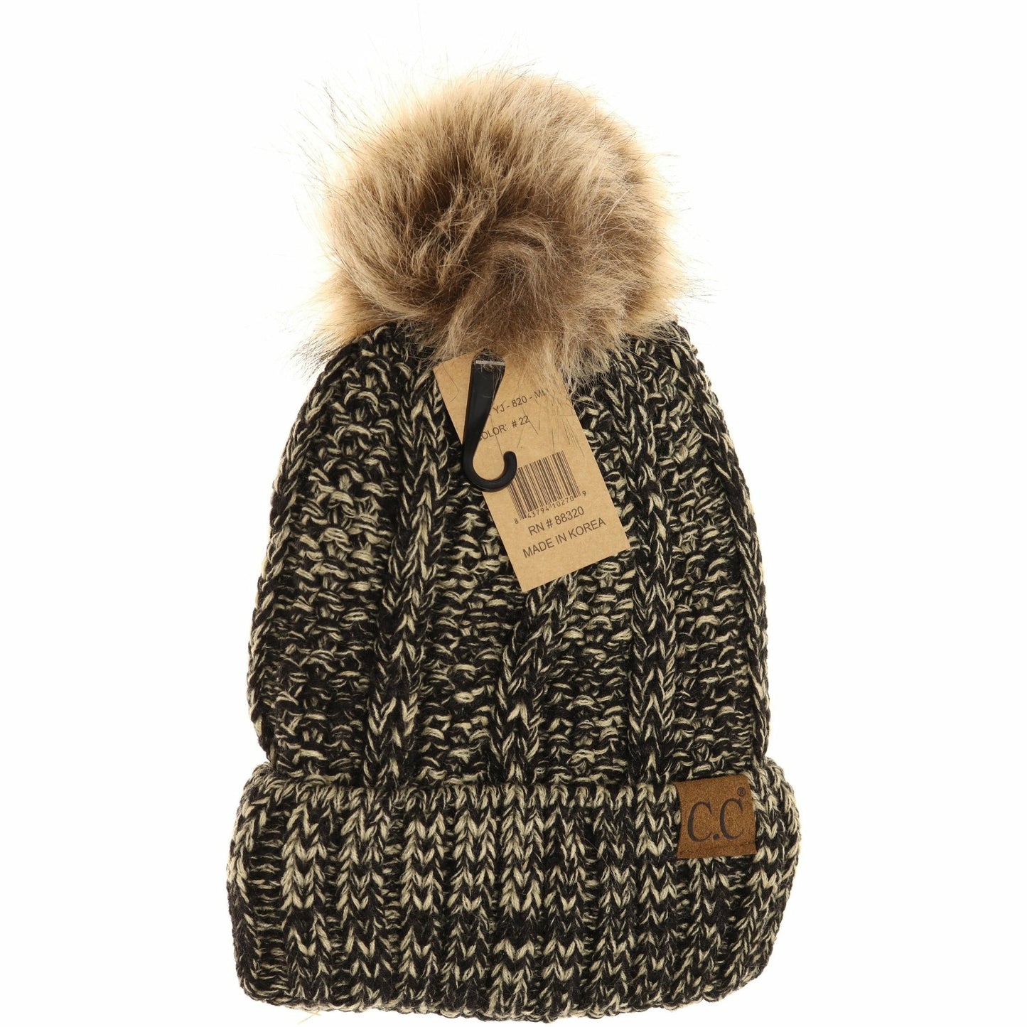 CC Adult Fuzzy Lined Multi-tone Fur Pom Beanie *Multiple Colors*