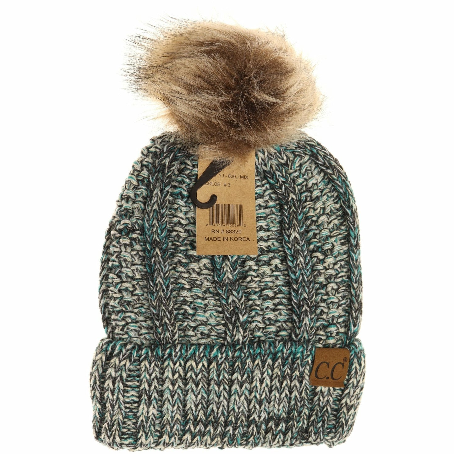 CC Adult Fuzzy Lined Multi-tone Fur Pom Beanie *Multiple Colors*