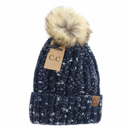 CC Adult Fuzzy Lined Confetti Knit Fur Pom Beanie