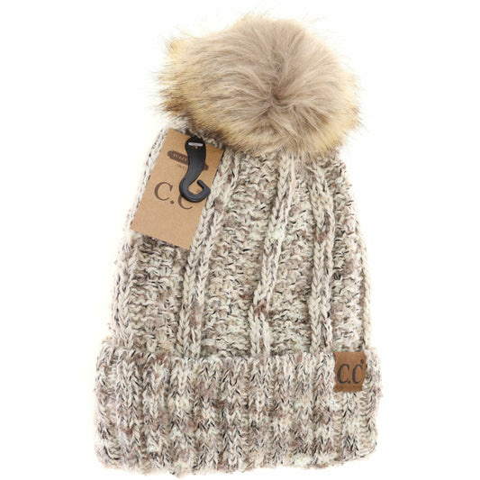 CC Adult Fuzzy Inside Lining Popcorn Confetti Pom Beanie