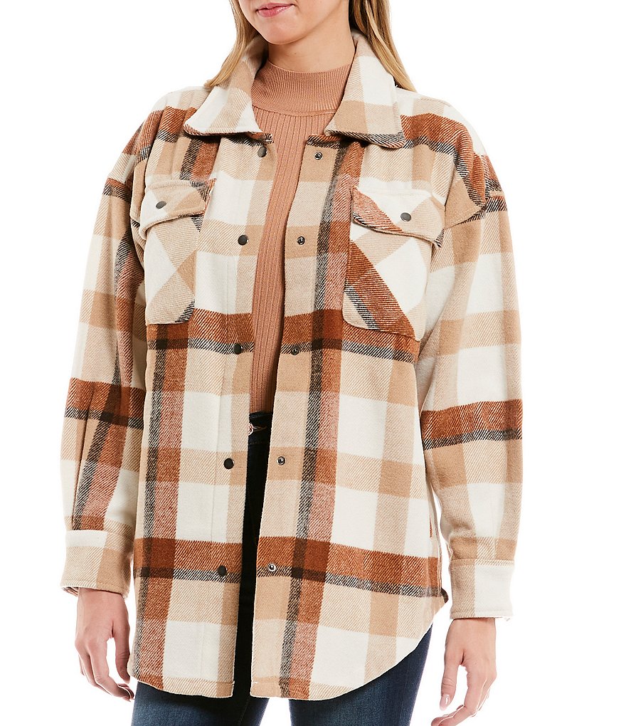Brown and Tan Snap Button Fornia Shacket