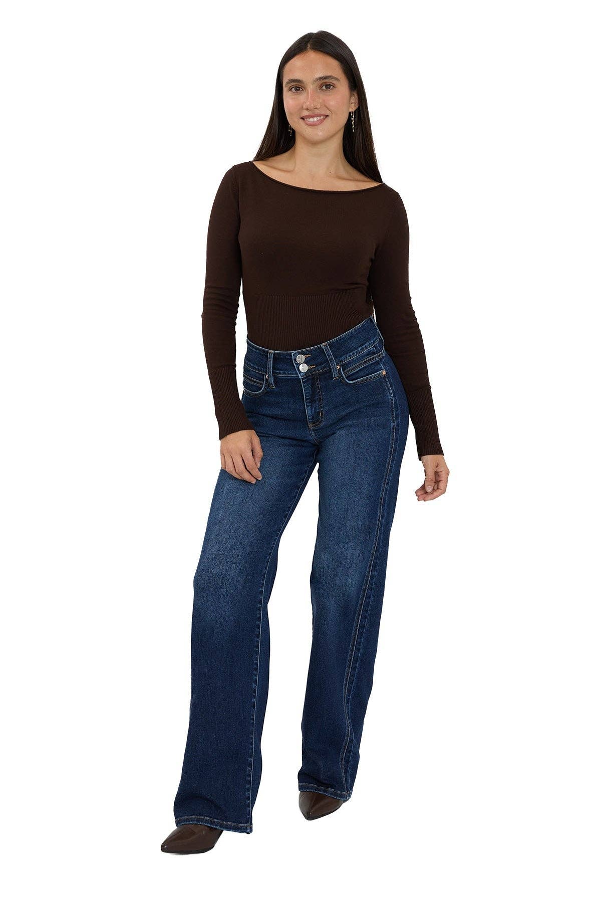 RFM Hailey High Rise Wide Leg Slimmer Jeans - Dark Wash