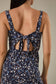 Gilli Sleeveless Square Neck Back Tie Mini Dress: Navy-Blue Ditsy Floral Print