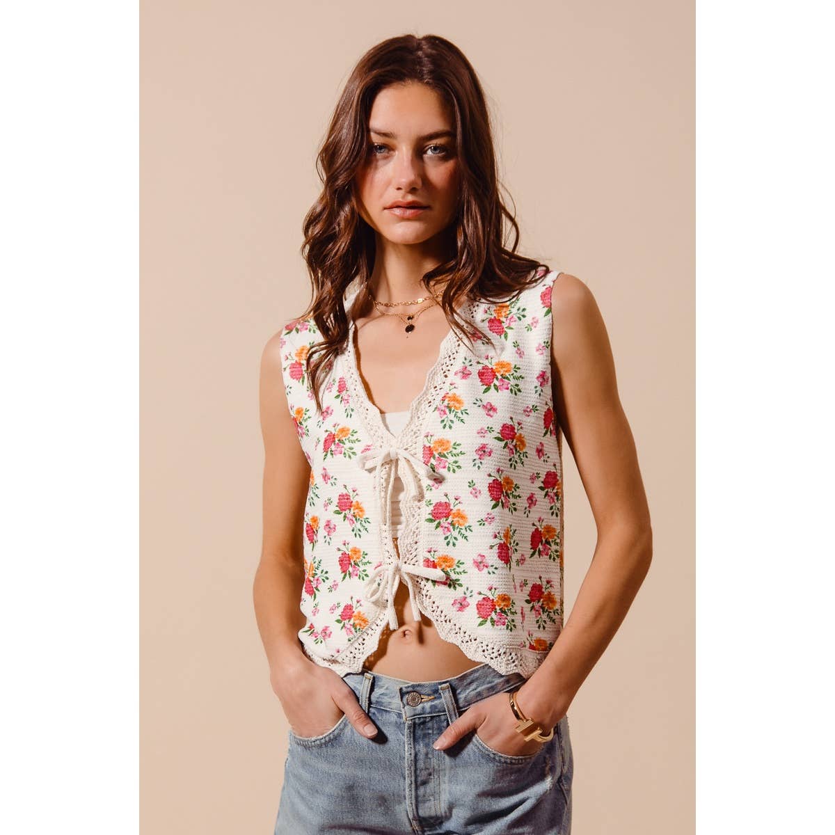 Floral Tie Front Vest