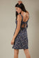 Gilli Sleeveless Square Neck Back Tie Mini Dress: Navy-Blue Ditsy Floral Print