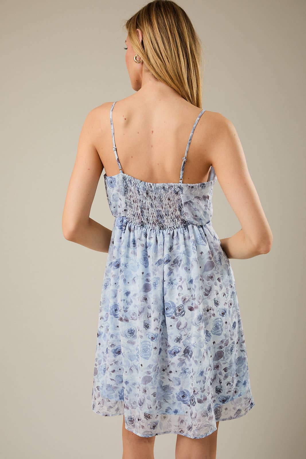 Gilli Sleeveless Spaghetti Strap Floral Mini Dress: Blue-Multi Floral