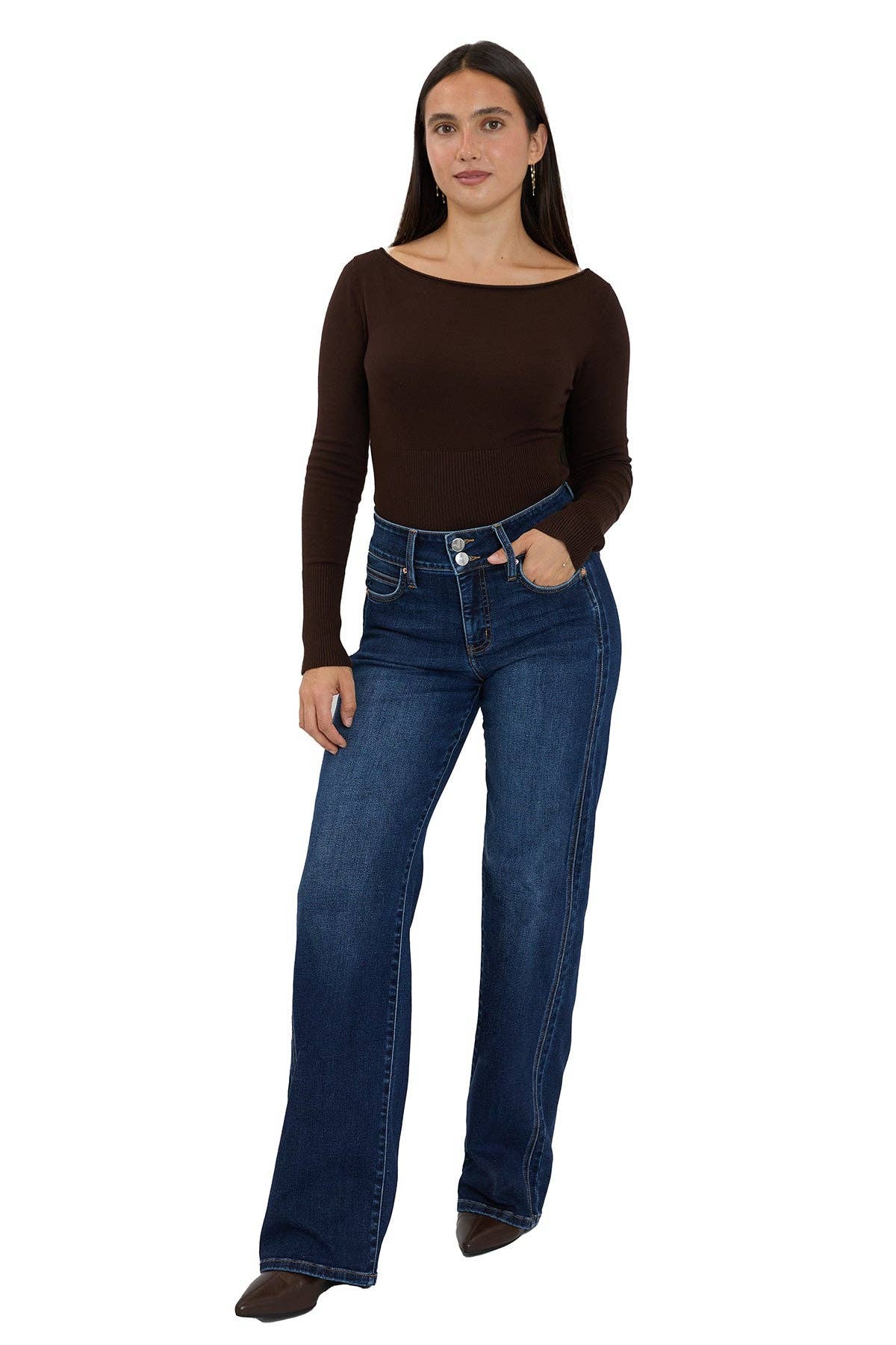 RFM Hailey High Rise Wide Leg Slimmer Jeans - Dark Wash
