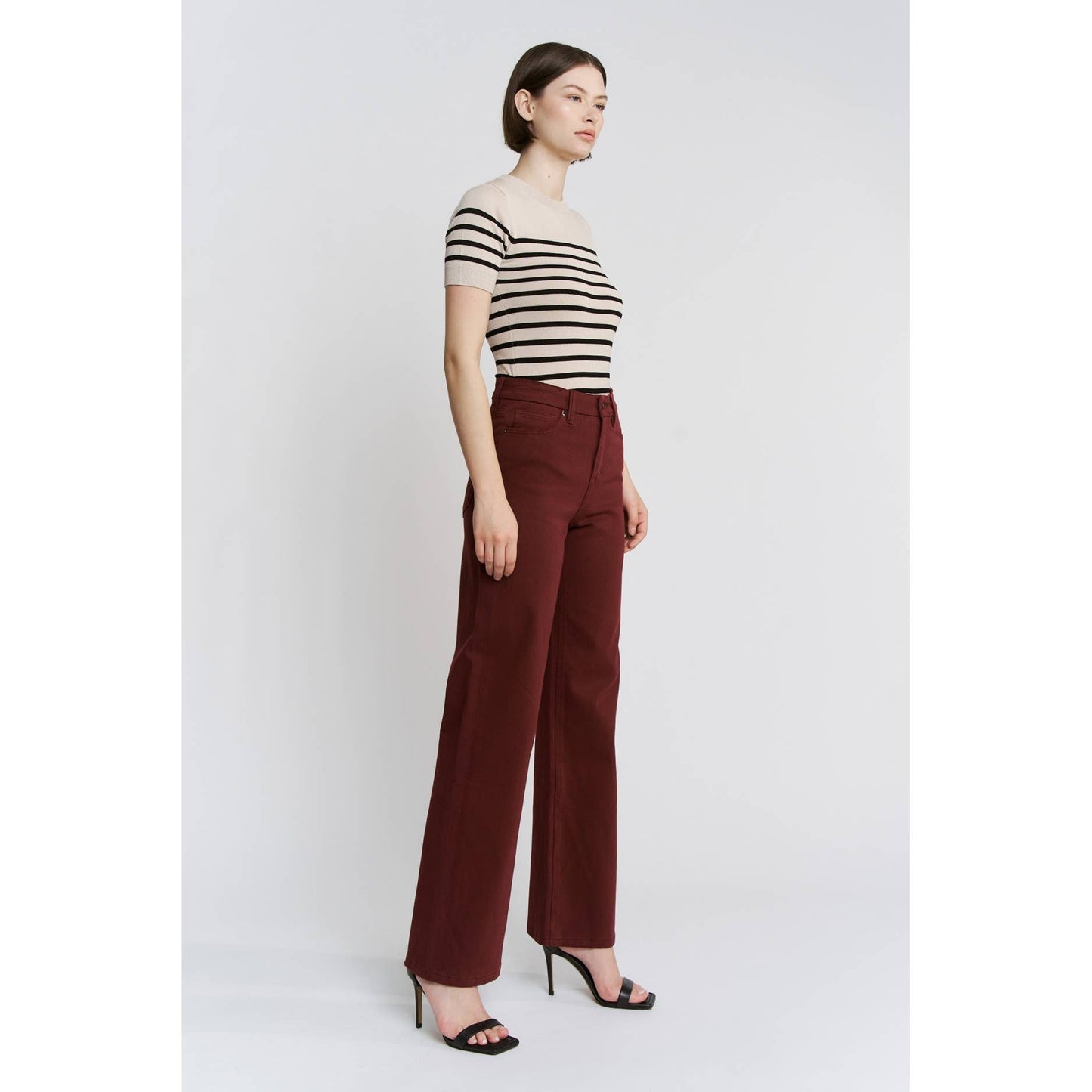 Mica Denim High Rise Wide Leg - Deep Burgandy