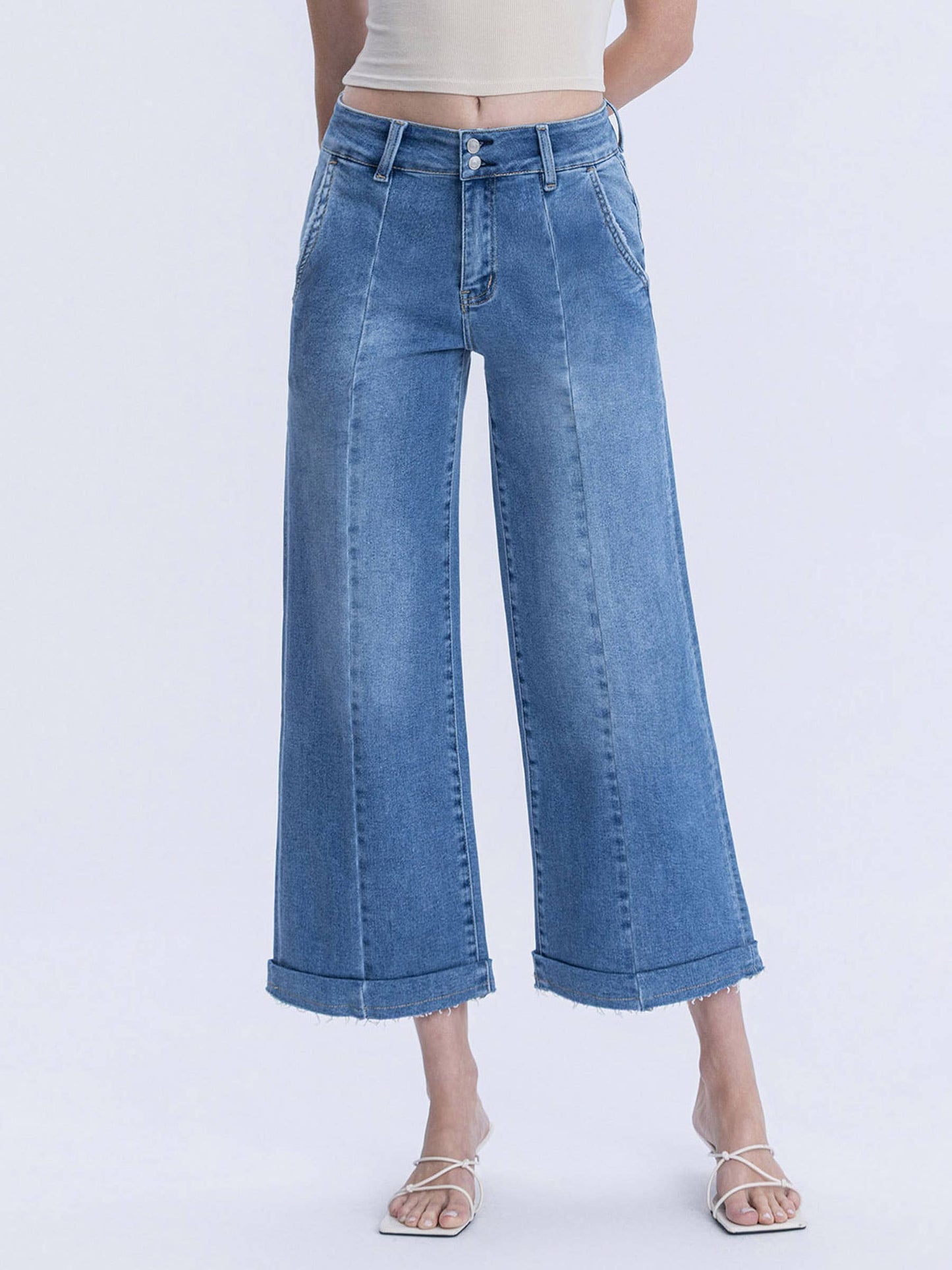 Lovervet High Rise Two Button Trouser Hem Wide Leg