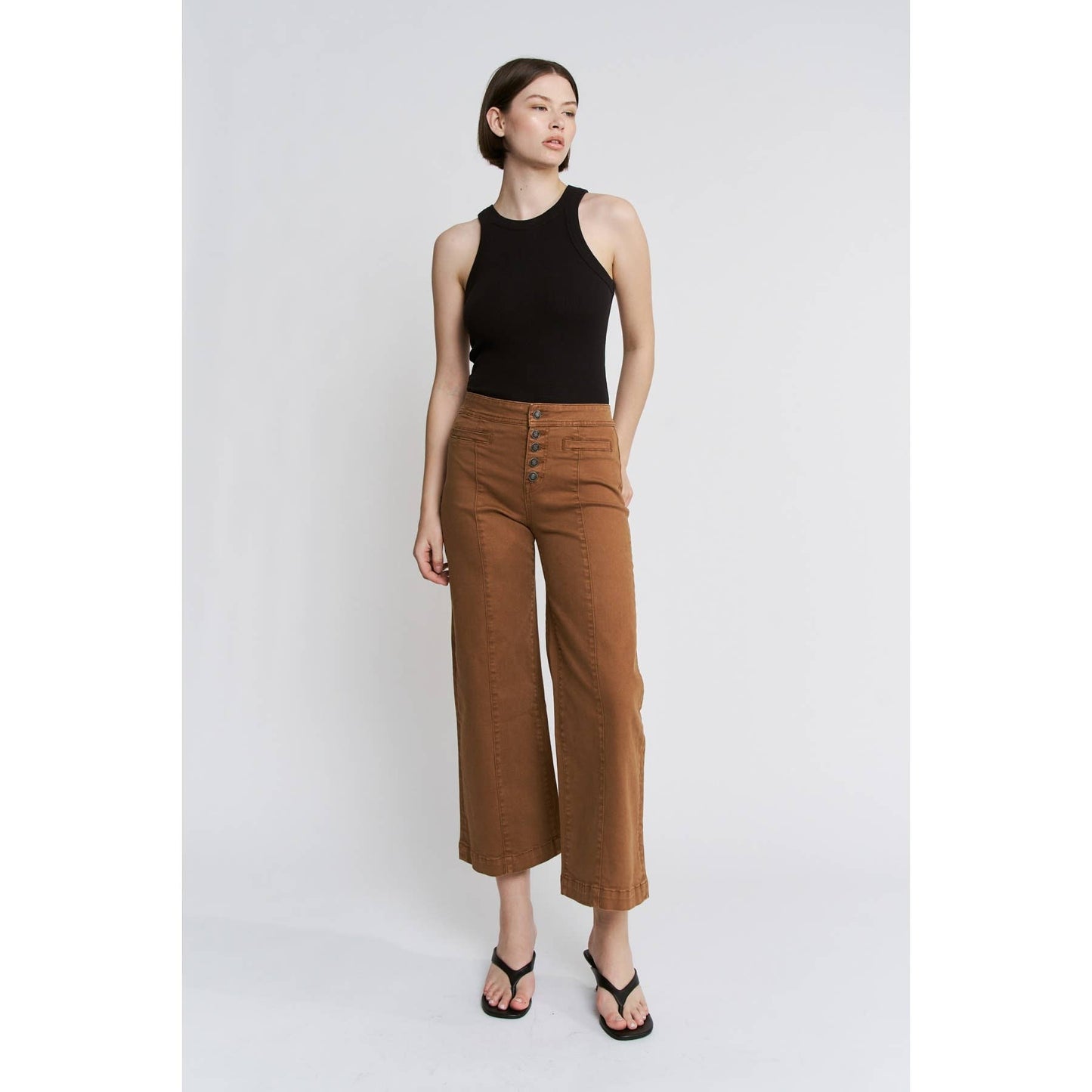 Mica Denim High Rise Wide Leg Crop: Caramel