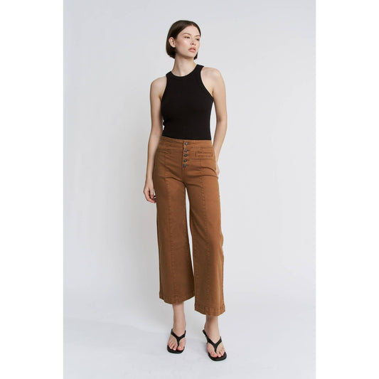 Mica Denim High Rise Wide Leg Crop: Caramel