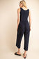 Surplice Sleevless Waist Defined Cropped Jumpsuit: Navy