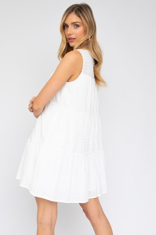 Sleeveless Tiered White Dress