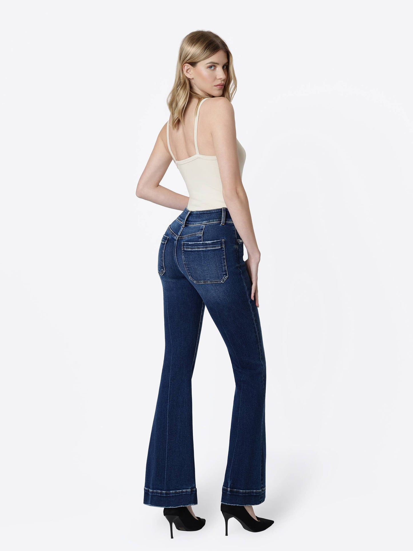 Lovervet High Rise Two Button Back Yoke Flare