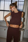 Gilli Round Neck Sleeveless Bubble Hem Top: Mocha