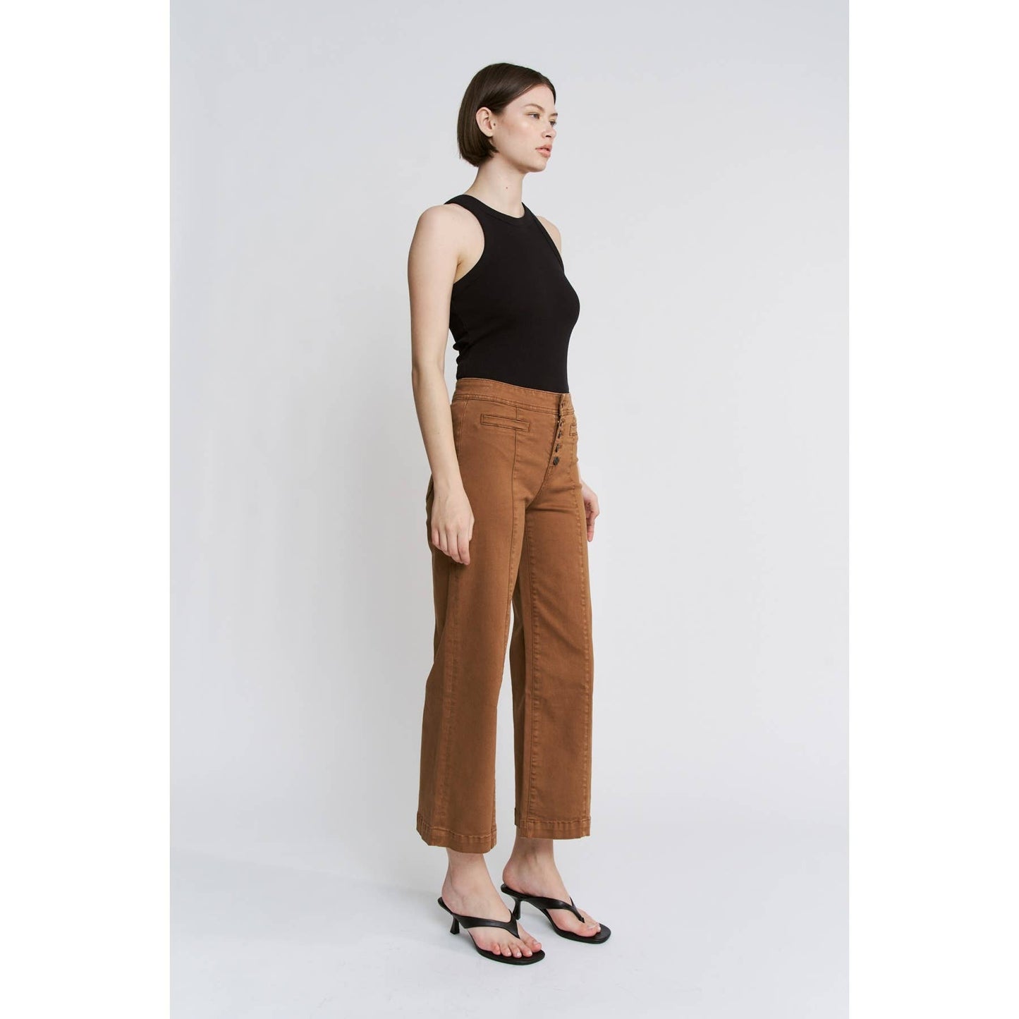 Mica Denim High Rise Wide Leg Crop: Caramel