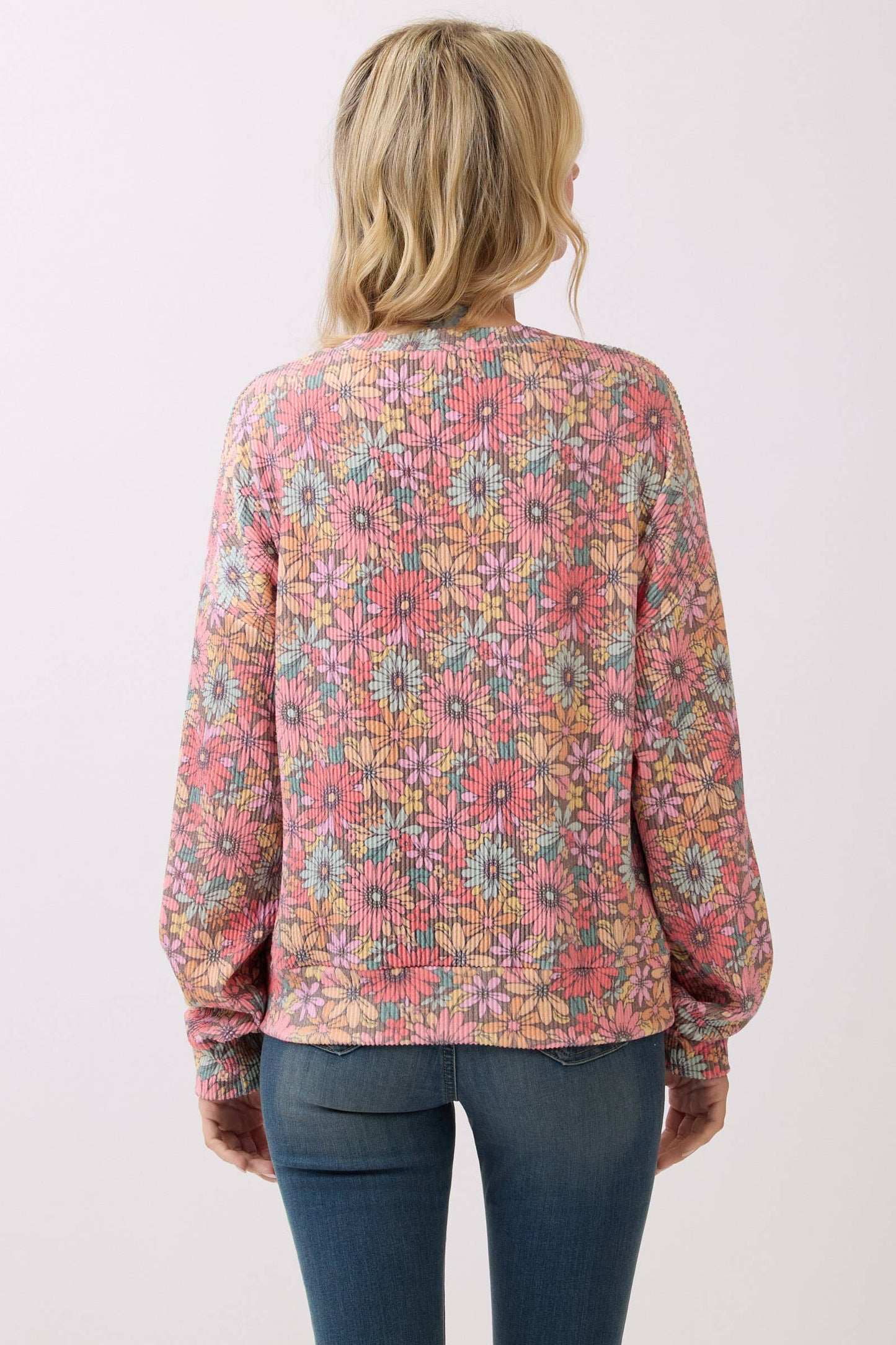 Vintage Floral Ribbed Knit Pullover
