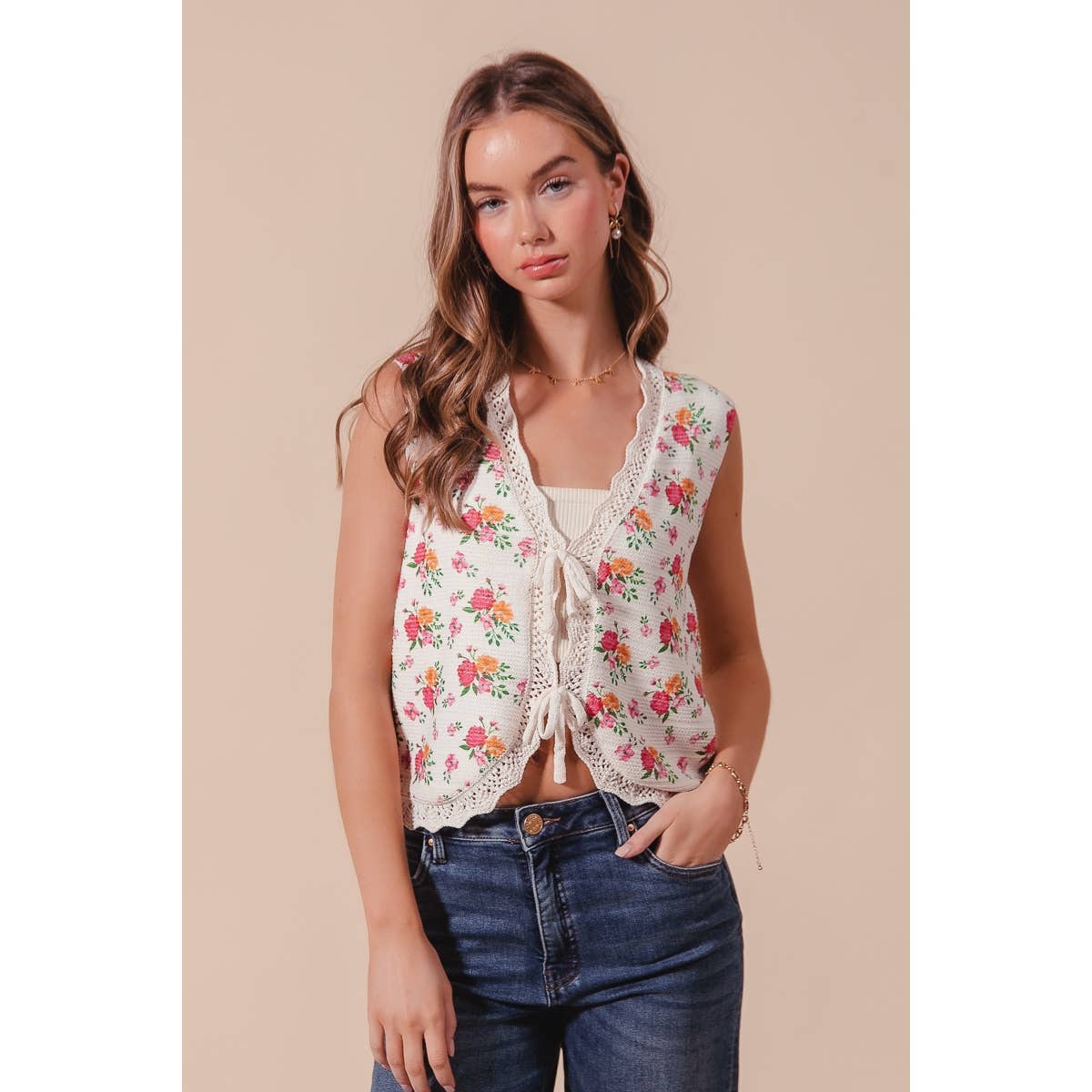 Floral Tie Front Vest