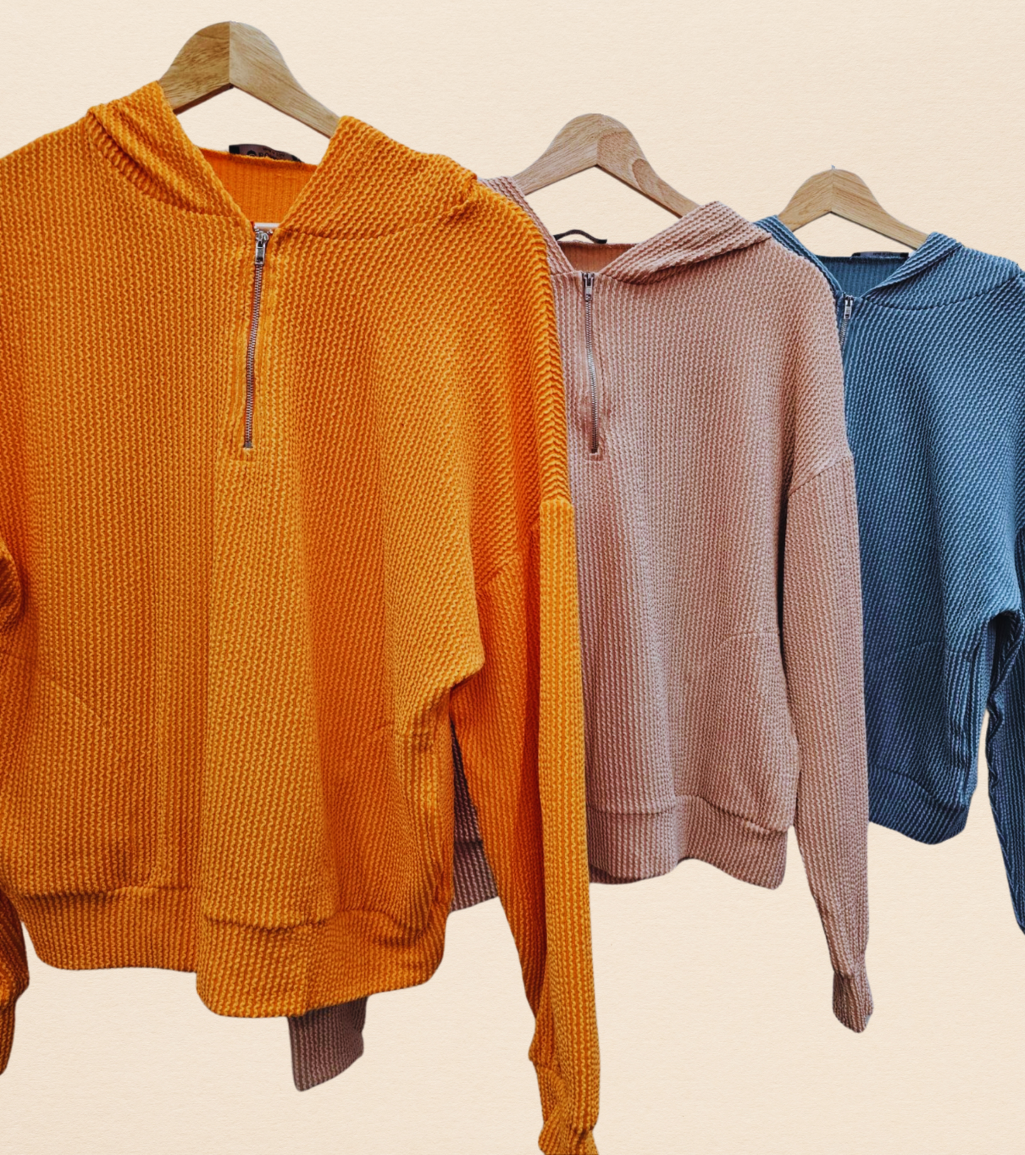 Hot Pink Ribbed Quarter Zip Hoodie