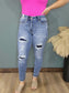 Judy Blue Mid Rise Patched Distressed Relaxed Fit Jeans