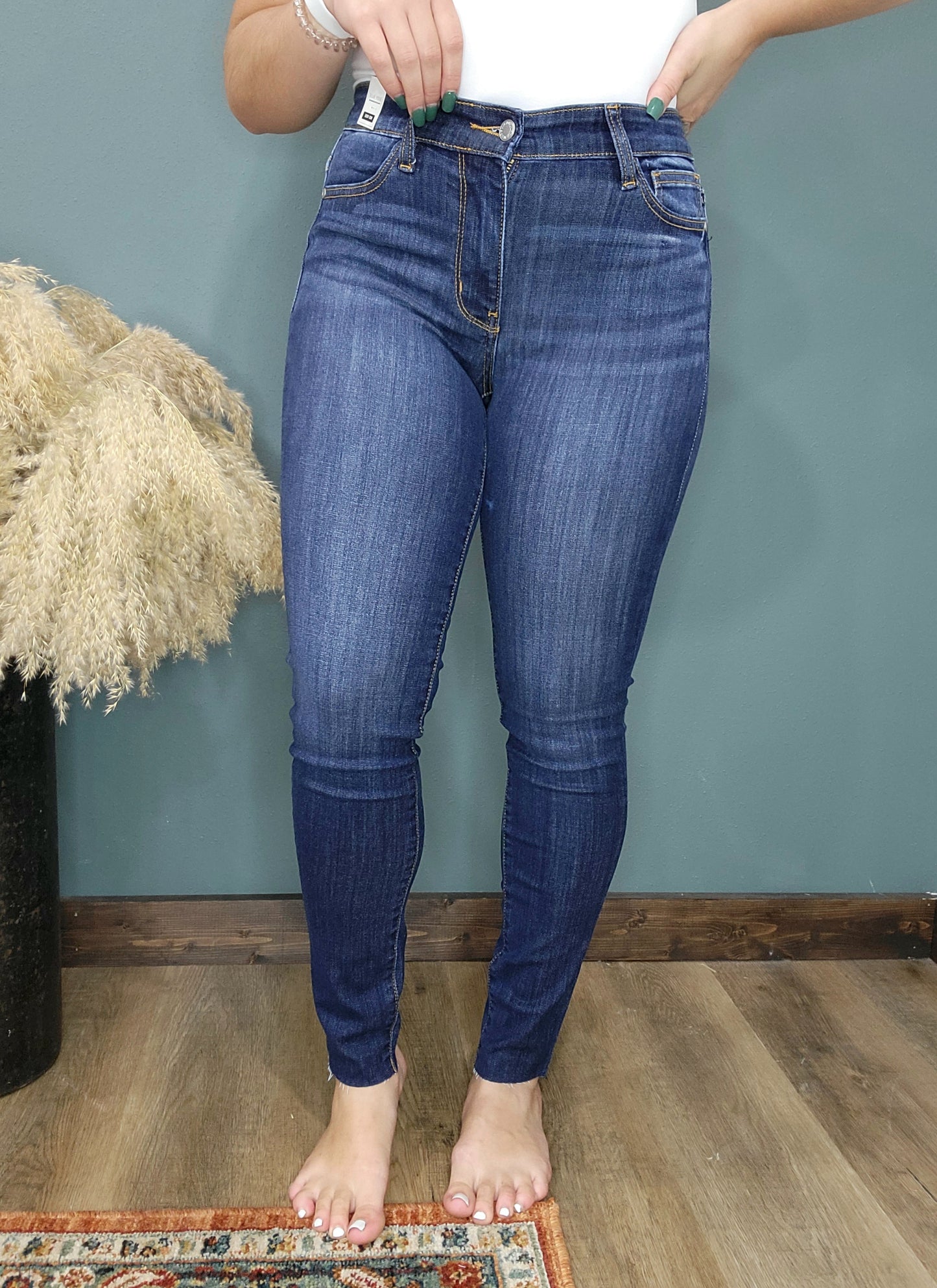 Judy Blue Mid Rise Cut Hem Skinny Jeans