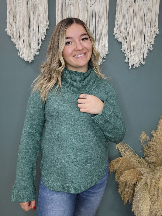 Dark Sage Cowl Neck Knit Hem & Thread Sweater