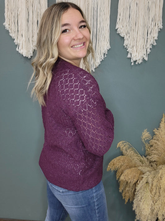 Plum Front Button Cardigan Sweater