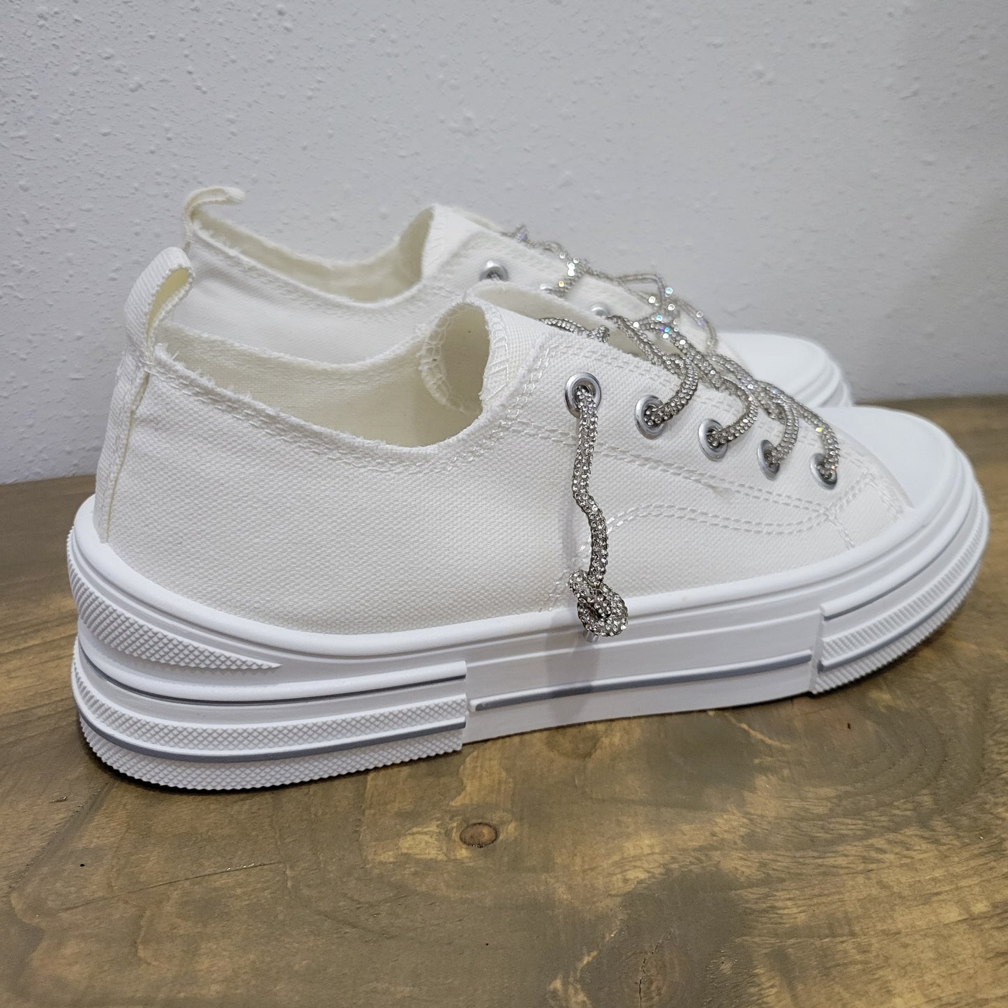 Very G White Aman Rhinestone Sneakers