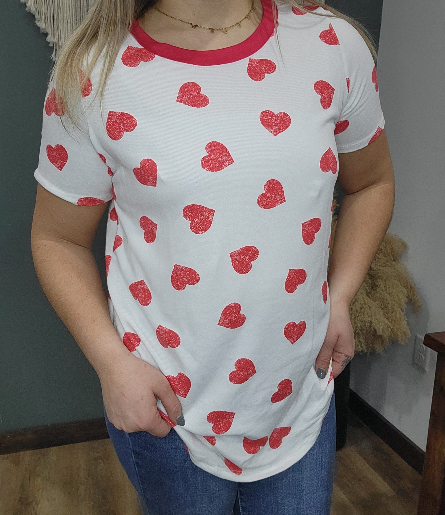 Red Hearts Valentines Day Top